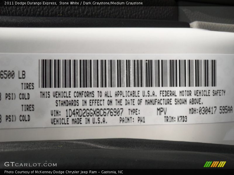 Stone White / Dark Graystone/Medium Graystone 2011 Dodge Durango Express
