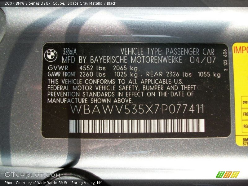 Space Gray Metallic / Black 2007 BMW 3 Series 328xi Coupe