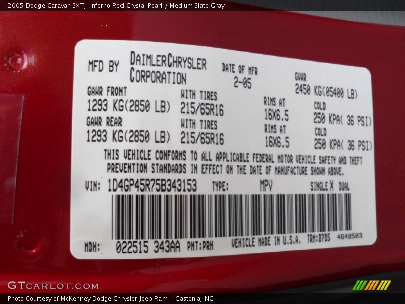 Inferno Red Crystal Pearl / Medium Slate Gray 2005 Dodge Caravan SXT