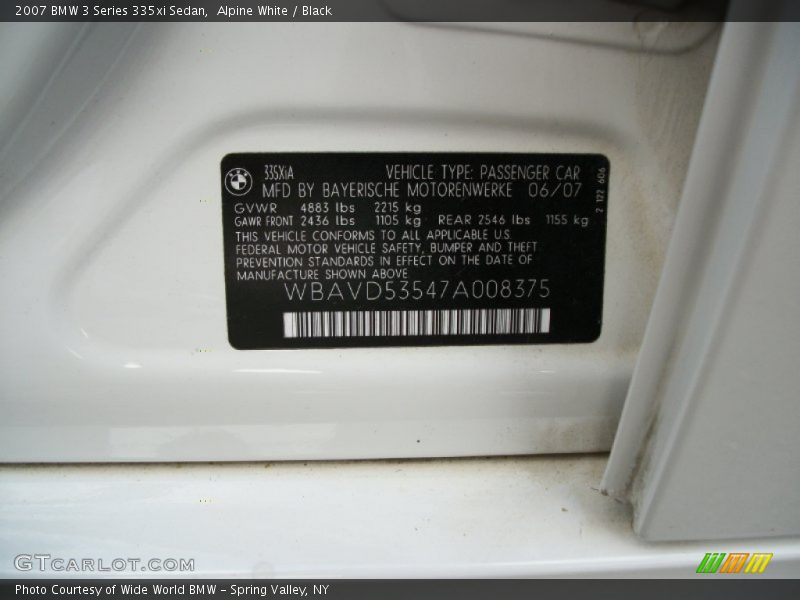 Alpine White / Black 2007 BMW 3 Series 335xi Sedan