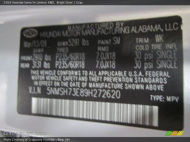 Bright Silver / Gray 2009 Hyundai Santa Fe Limited 4WD