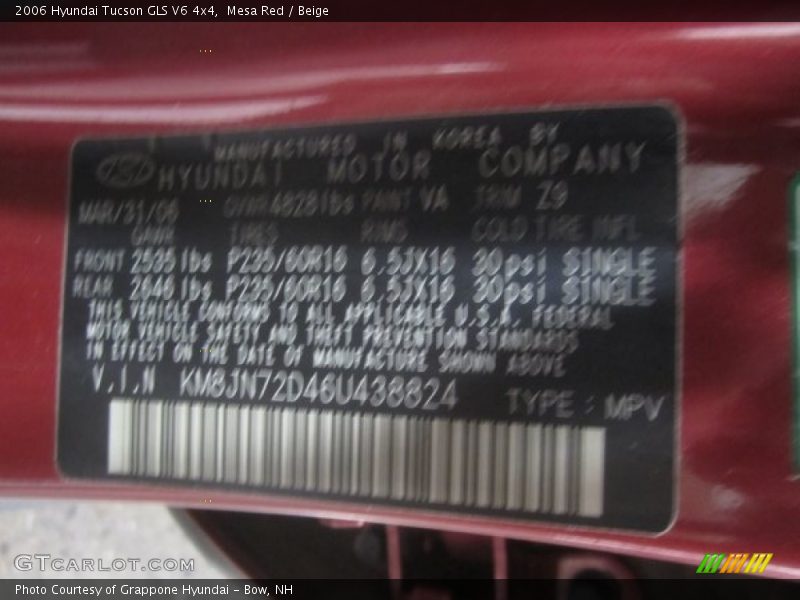 Mesa Red / Beige 2006 Hyundai Tucson GLS V6 4x4