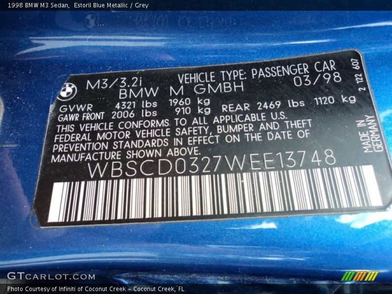 Info Tag of 1998 M3 Sedan