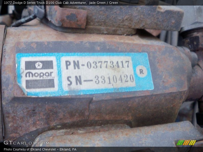 Info Tag of 1977 D Series Truck D100 Club Cab Adventurer