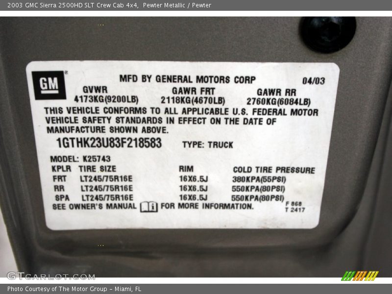 Pewter Metallic / Pewter 2003 GMC Sierra 2500HD SLT Crew Cab 4x4
