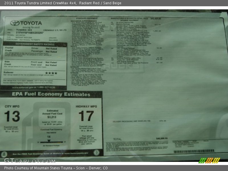  2011 Tundra Limited CrewMax 4x4 Window Sticker