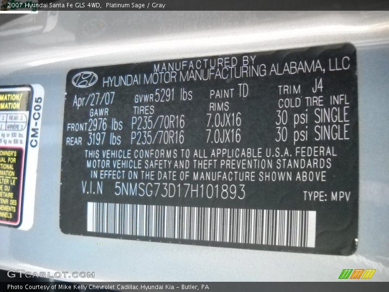 Platinum Sage / Gray 2007 Hyundai Santa Fe GLS 4WD