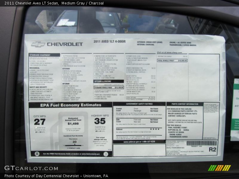  2011 Aveo LT Sedan Window Sticker