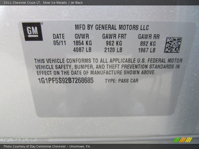 Silver Ice Metallic / Jet Black 2011 Chevrolet Cruze LT