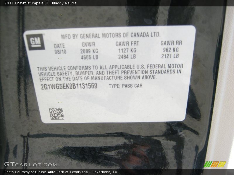 Black / Neutral 2011 Chevrolet Impala LT