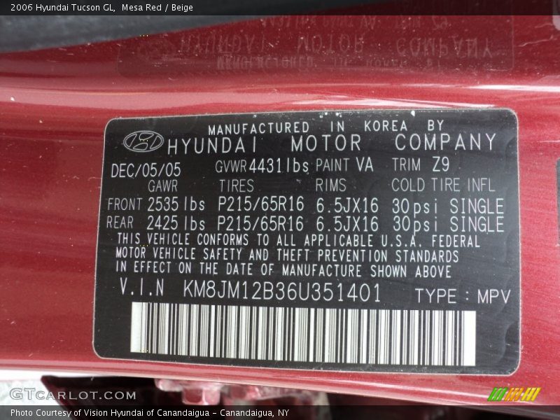 Mesa Red / Beige 2006 Hyundai Tucson GL