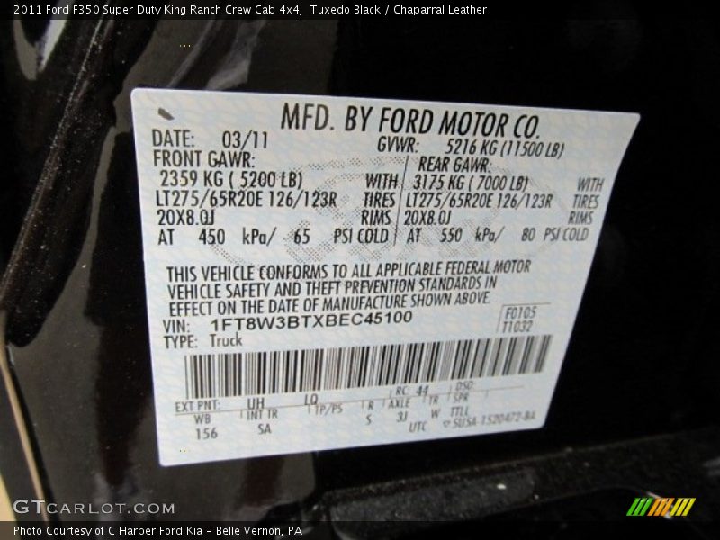 Tuxedo Black / Chaparral Leather 2011 Ford F350 Super Duty King Ranch Crew Cab 4x4
