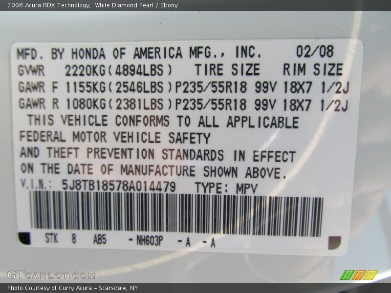 White Diamond Pearl / Ebony 2008 Acura RDX Technology