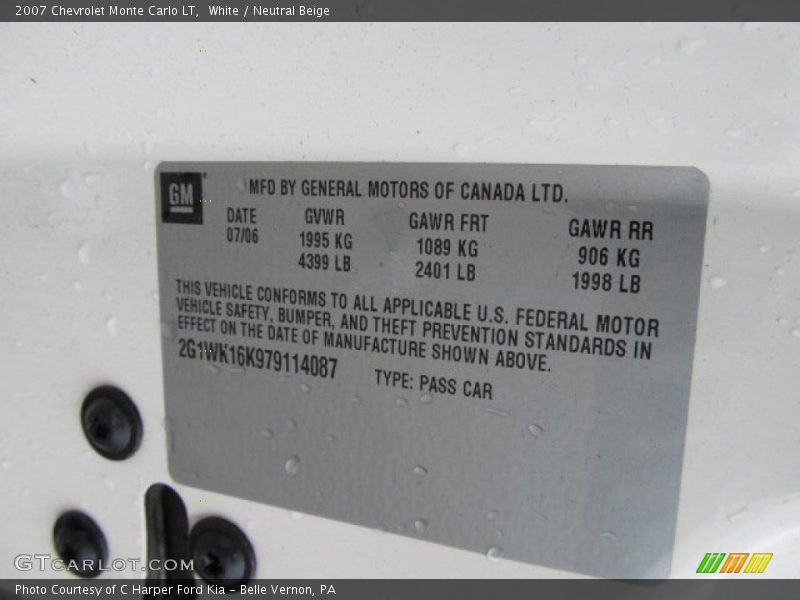 Info Tag of 2007 Monte Carlo LT