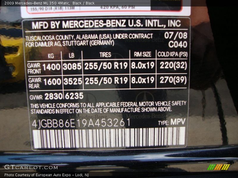 Black / Black 2009 Mercedes-Benz ML 350 4Matic