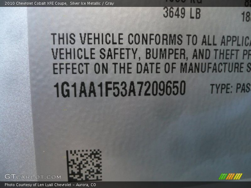 Silver Ice Metallic / Gray 2010 Chevrolet Cobalt XFE Coupe