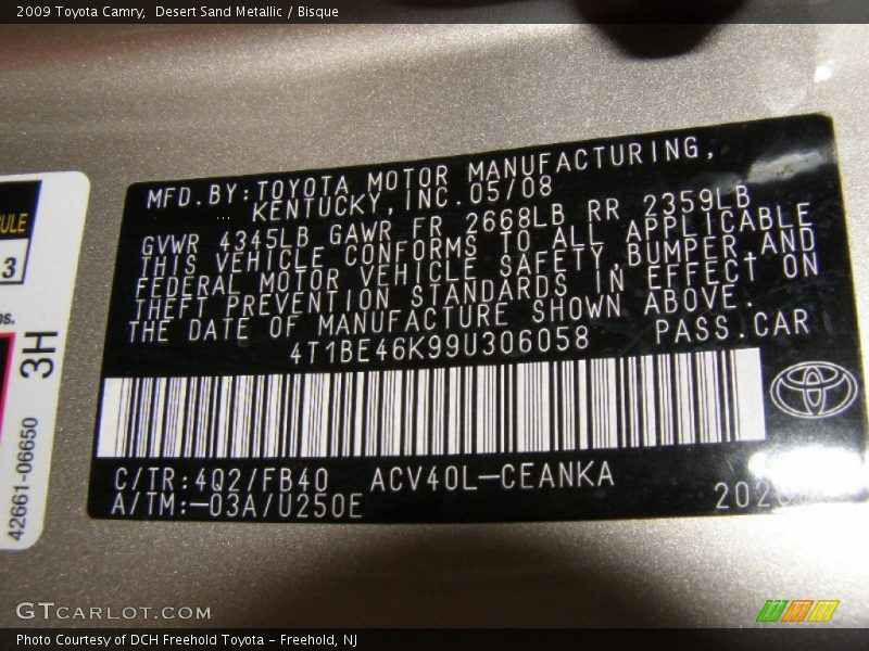 Desert Sand Metallic / Bisque 2009 Toyota Camry
