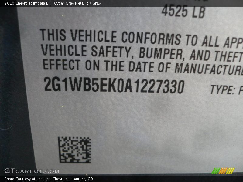 Cyber Gray Metallic / Gray 2010 Chevrolet Impala LT