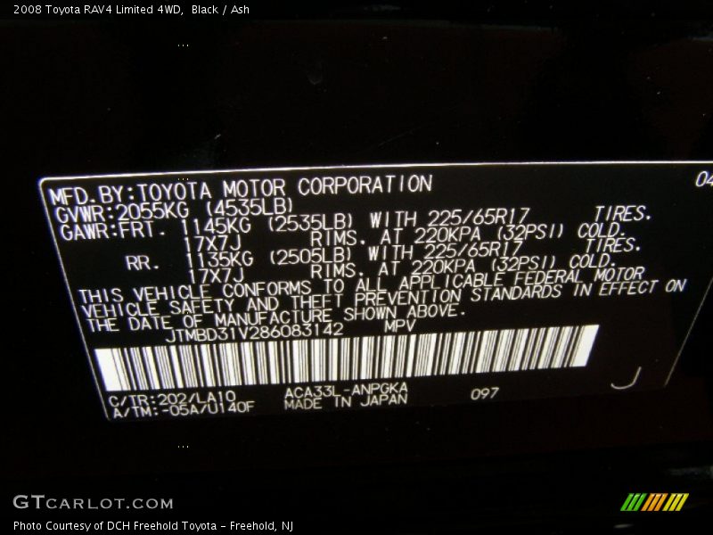 Black / Ash 2008 Toyota RAV4 Limited 4WD