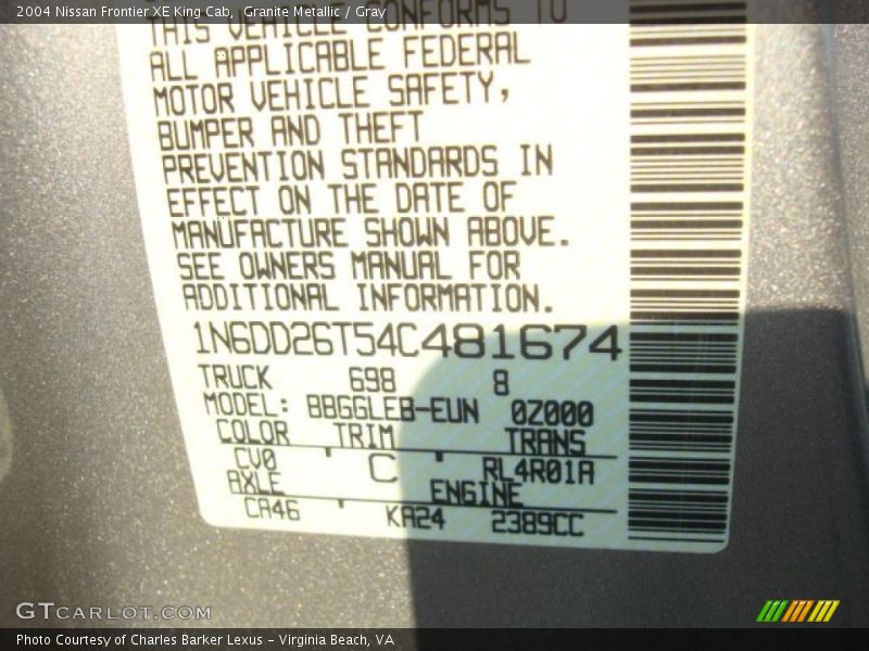 Granite Metallic / Gray 2004 Nissan Frontier XE King Cab