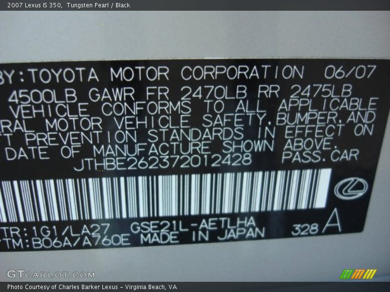 Tungsten Pearl / Black 2007 Lexus IS 350