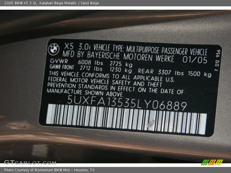 Kalahari Beige Metallic / Sand Beige 2005 BMW X5 3.0i