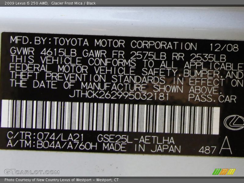 Glacier Frost Mica / Black 2009 Lexus IS 250 AWD