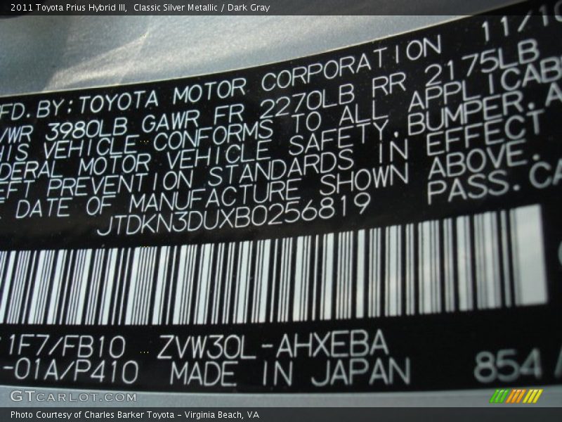 Classic Silver Metallic / Dark Gray 2011 Toyota Prius Hybrid III