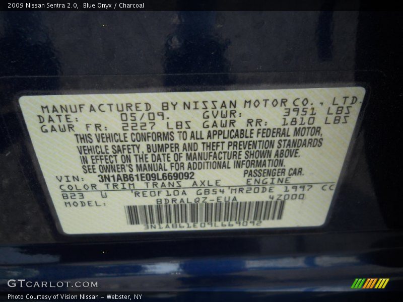 Blue Onyx / Charcoal 2009 Nissan Sentra 2.0