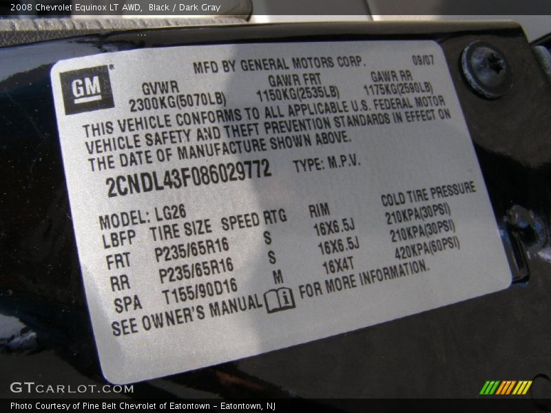 Black / Dark Gray 2008 Chevrolet Equinox LT AWD