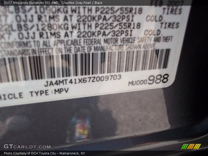Graphite Gray Pearl / Black 2007 Mitsubishi Outlander XLS 4WD