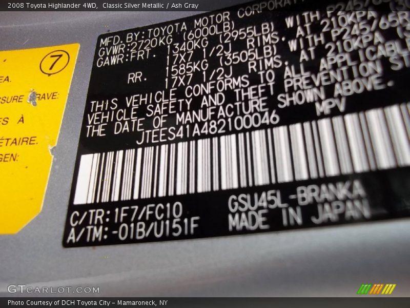 Classic Silver Metallic / Ash Gray 2008 Toyota Highlander 4WD