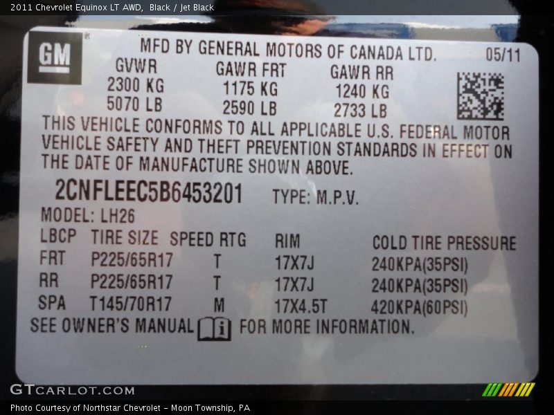 Black / Jet Black 2011 Chevrolet Equinox LT AWD