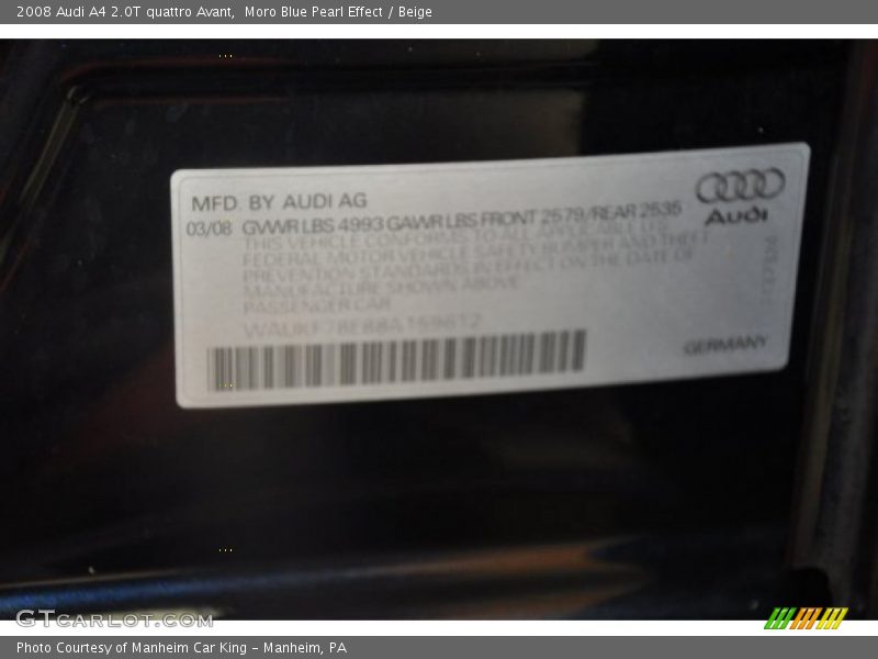 Moro Blue Pearl Effect / Beige 2008 Audi A4 2.0T quattro Avant