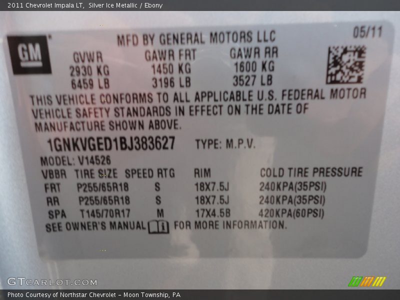 Silver Ice Metallic / Ebony 2011 Chevrolet Impala LT