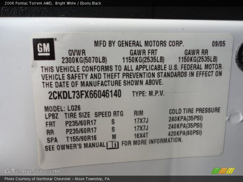 Bright White / Ebony Black 2006 Pontiac Torrent AWD