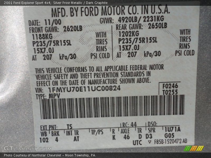 Silver Frost Metallic / Dark Graphite 2001 Ford Explorer Sport 4x4