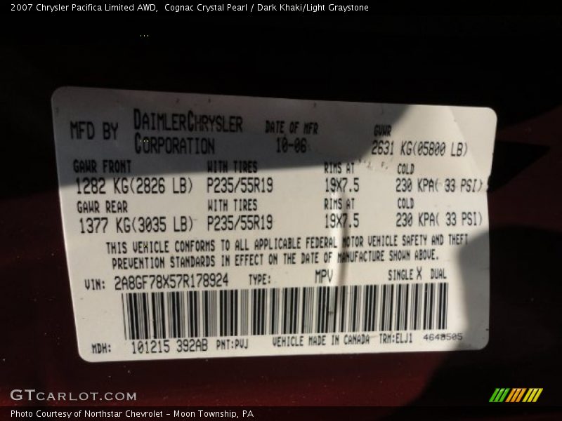 Cognac Crystal Pearl / Dark Khaki/Light Graystone 2007 Chrysler Pacifica Limited AWD