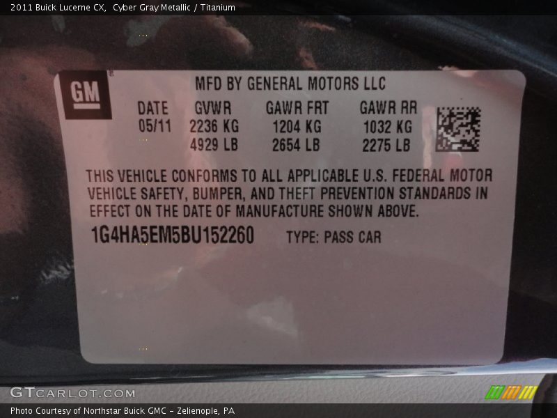 Cyber Gray Metallic / Titanium 2011 Buick Lucerne CX