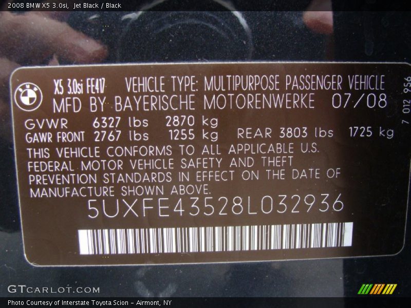 Jet Black / Black 2008 BMW X5 3.0si