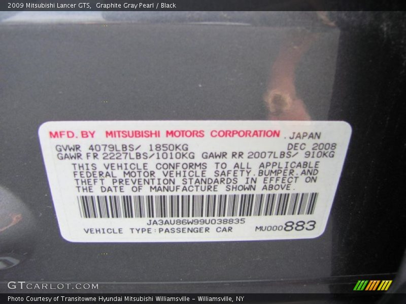 Graphite Gray Pearl / Black 2009 Mitsubishi Lancer GTS