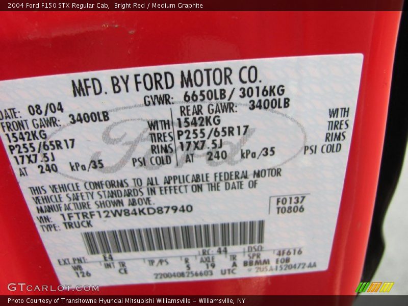 Bright Red / Medium Graphite 2004 Ford F150 STX Regular Cab