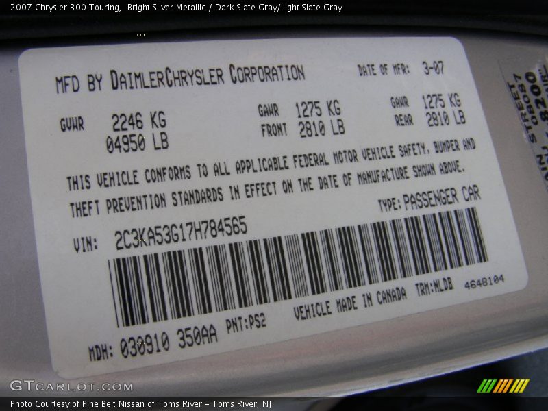 Bright Silver Metallic / Dark Slate Gray/Light Slate Gray 2007 Chrysler 300 Touring
