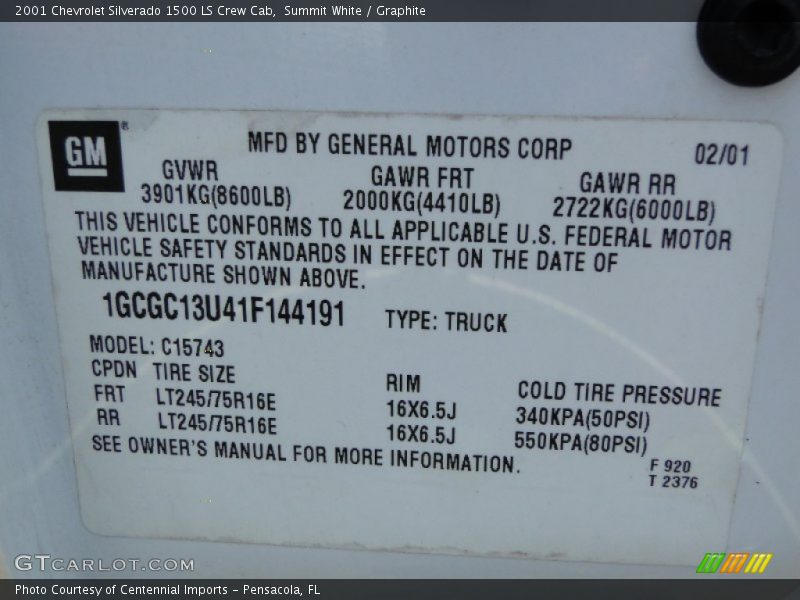 Summit White / Graphite 2001 Chevrolet Silverado 1500 LS Crew Cab