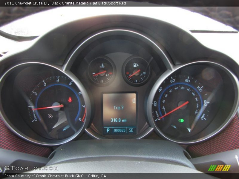 Black Granite Metallic / Jet Black/Sport Red 2011 Chevrolet Cruze LT