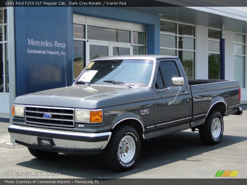 Dark Grey Metallic / Scarlet Red 1991 Ford F150 XLT Regular Cab