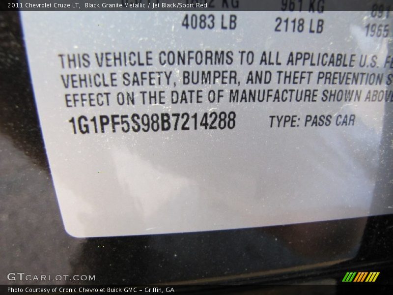 Black Granite Metallic / Jet Black/Sport Red 2011 Chevrolet Cruze LT