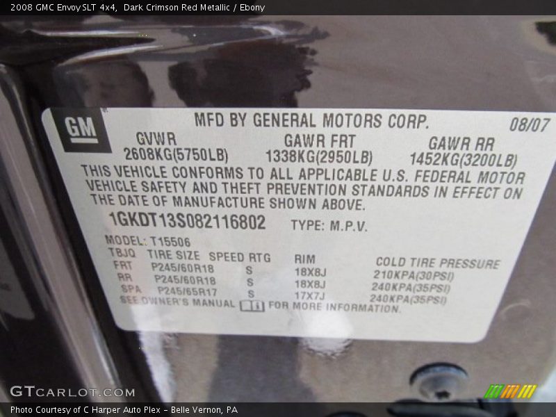 Dark Crimson Red Metallic / Ebony 2008 GMC Envoy SLT 4x4