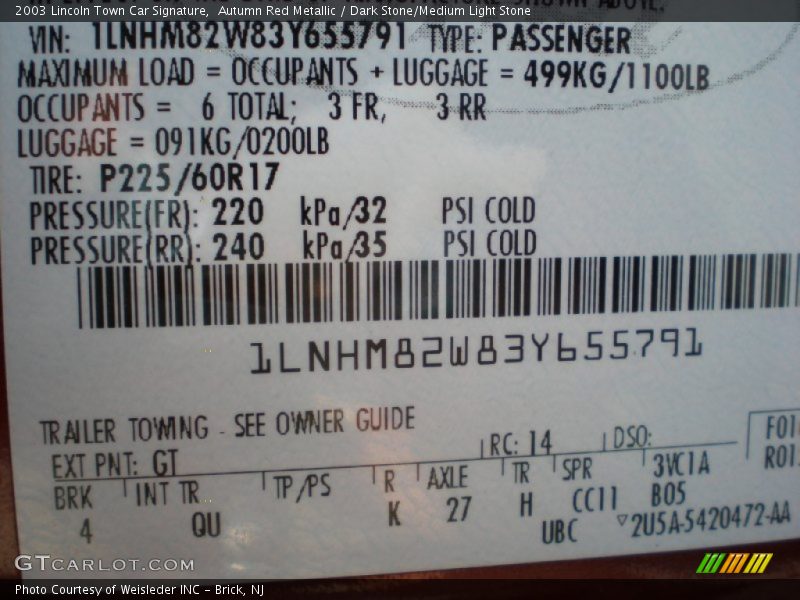 Autumn Red Metallic / Dark Stone/Medium Light Stone 2003 Lincoln Town Car Signature