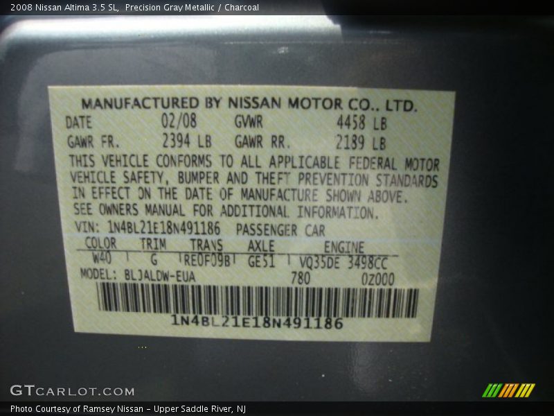Precision Gray Metallic / Charcoal 2008 Nissan Altima 3.5 SL